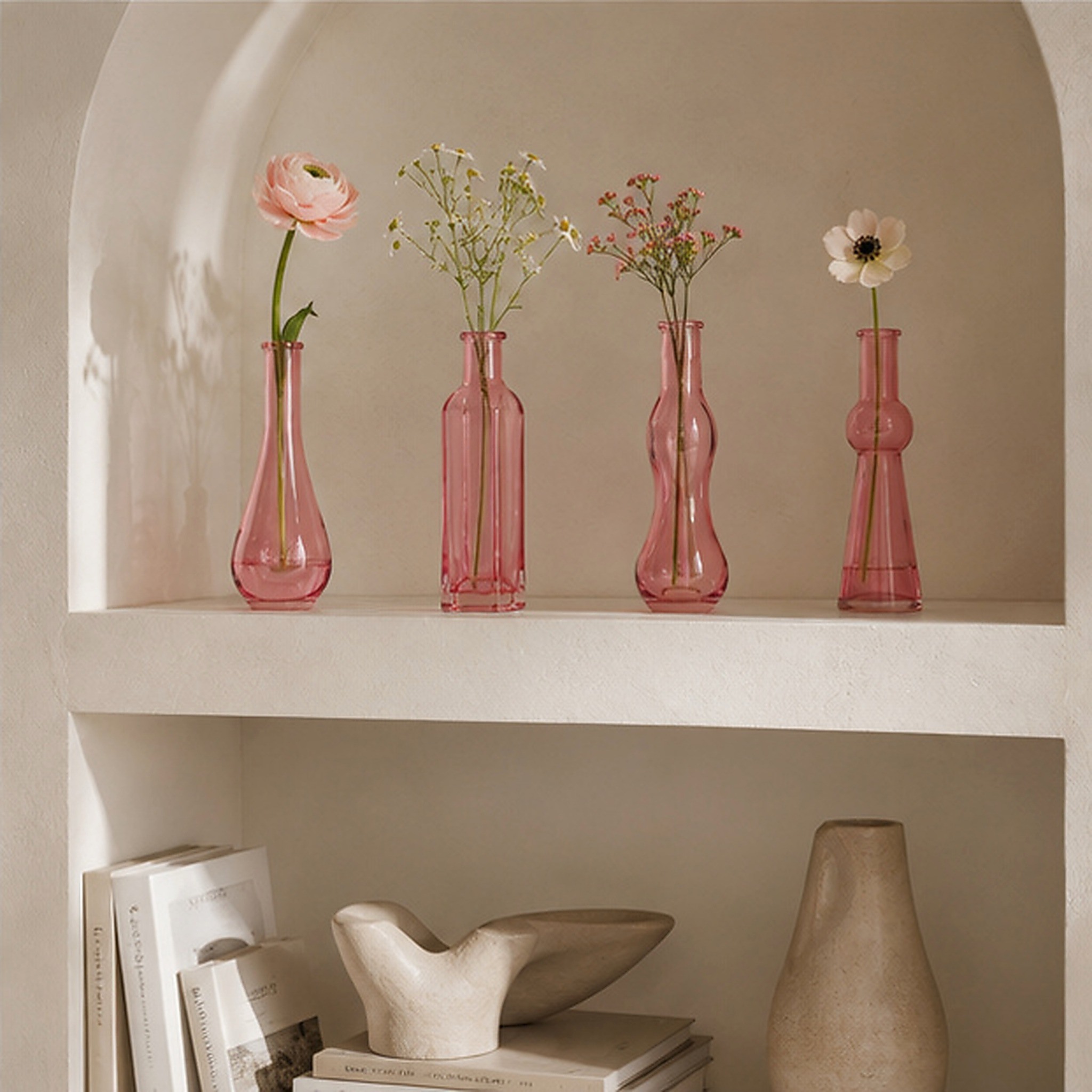 Pink Glass Bud Vases for Romantic Wedding Table Decor
