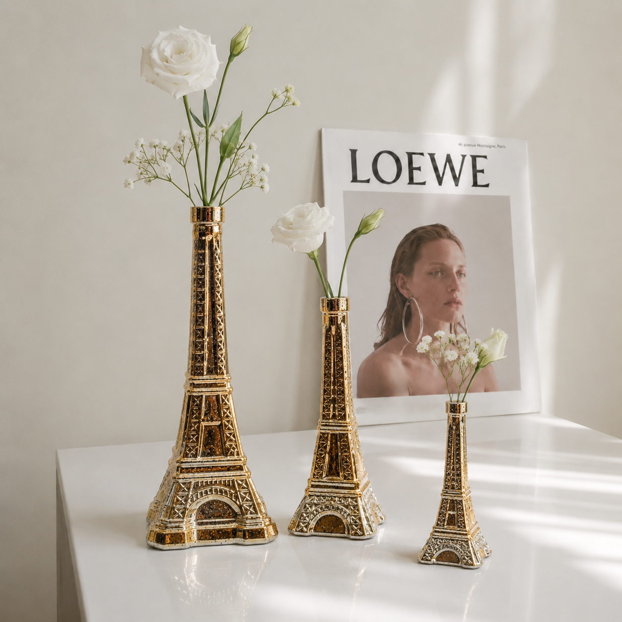 Eiffel Tower[object Object] Glass Vases in Silver and Gold – 3 Sizes