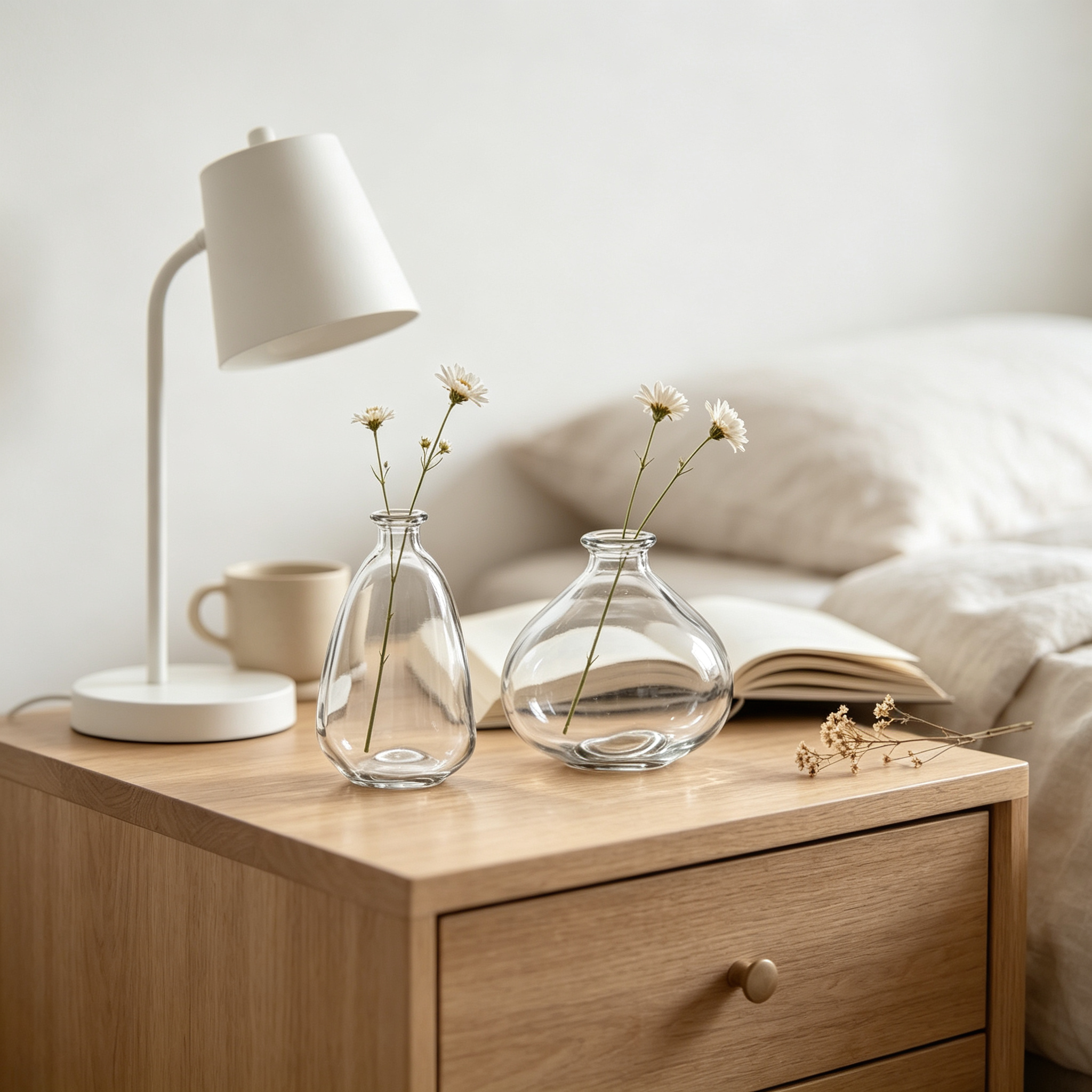 Clear Glass Bud Vases in Two Shapes for Minimalist Home Decor