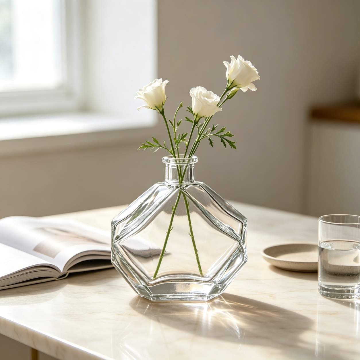 Geometric Faceted Clear Glass Bud Vase 10.2 × 9.2 cm for Table Decor