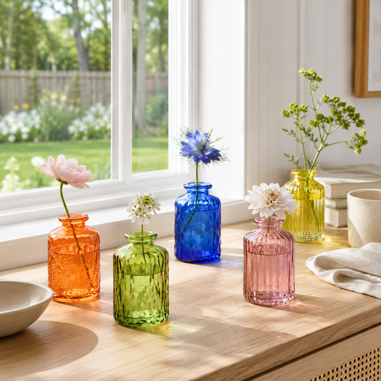 Mini Embossed Colored Glass Bud Vase 10 × 6 cm for Wedding and Home Decor