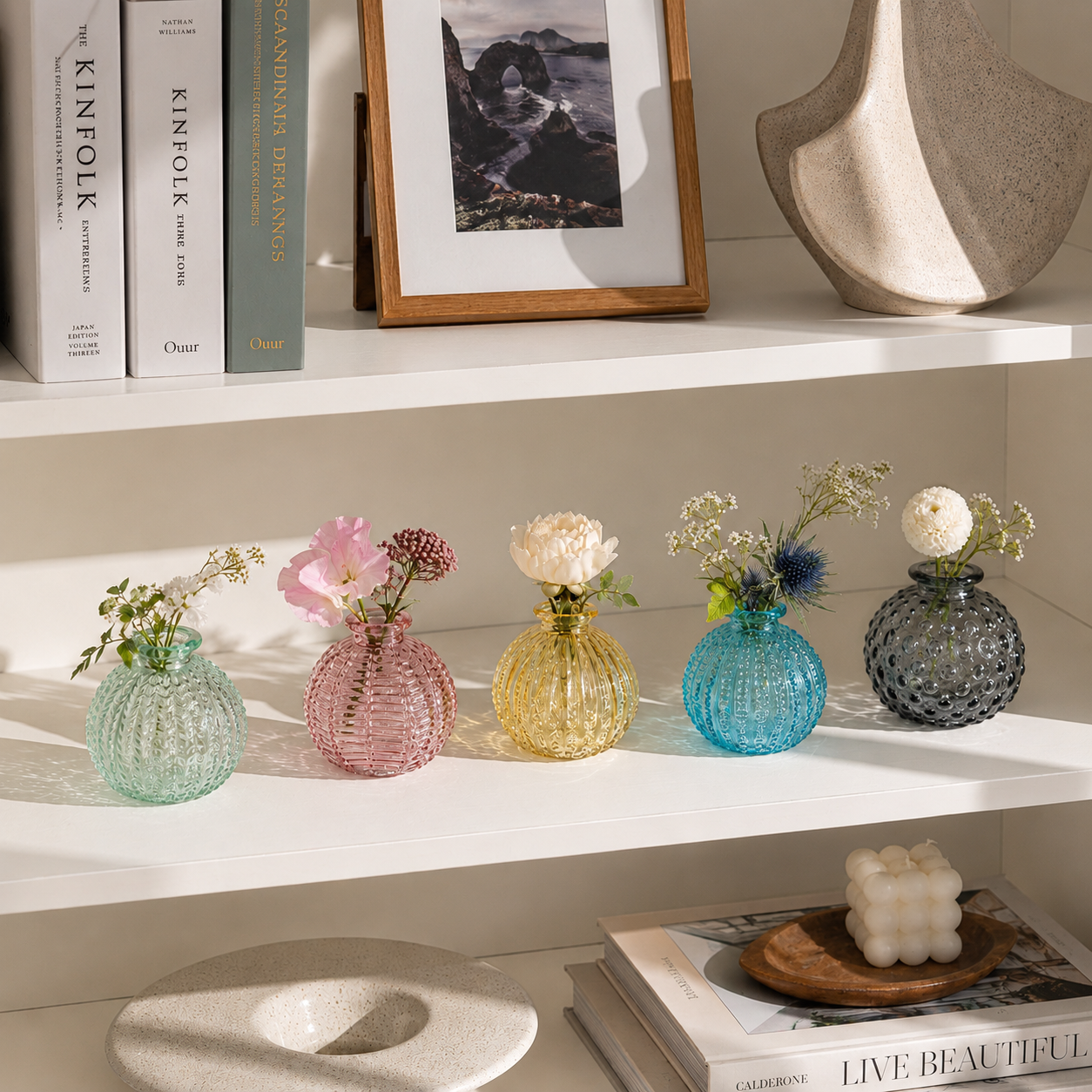 Mini Embossed Colored Glass Bud Vase 7.5 × 8.5 cm for Wedding and Home Decor
