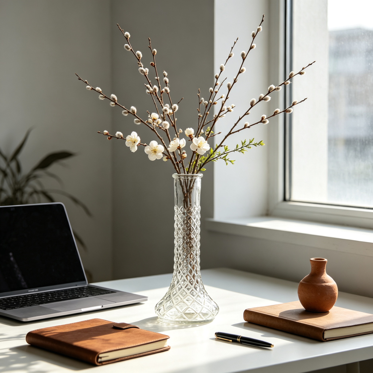 Tall Diamond Textured Clear Glass Vase for Floral Arrangements