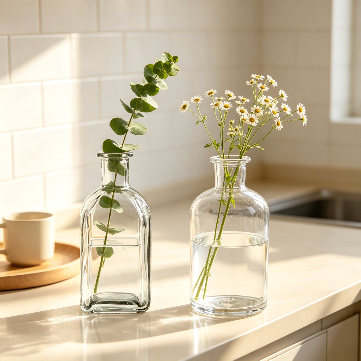Set of 2 Clear Glass Bud Vases for Small Flowers and Table Decor