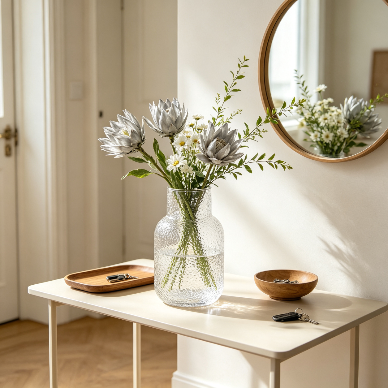 Textured Clear Glass Vase with Rounded Bottle Silhouette