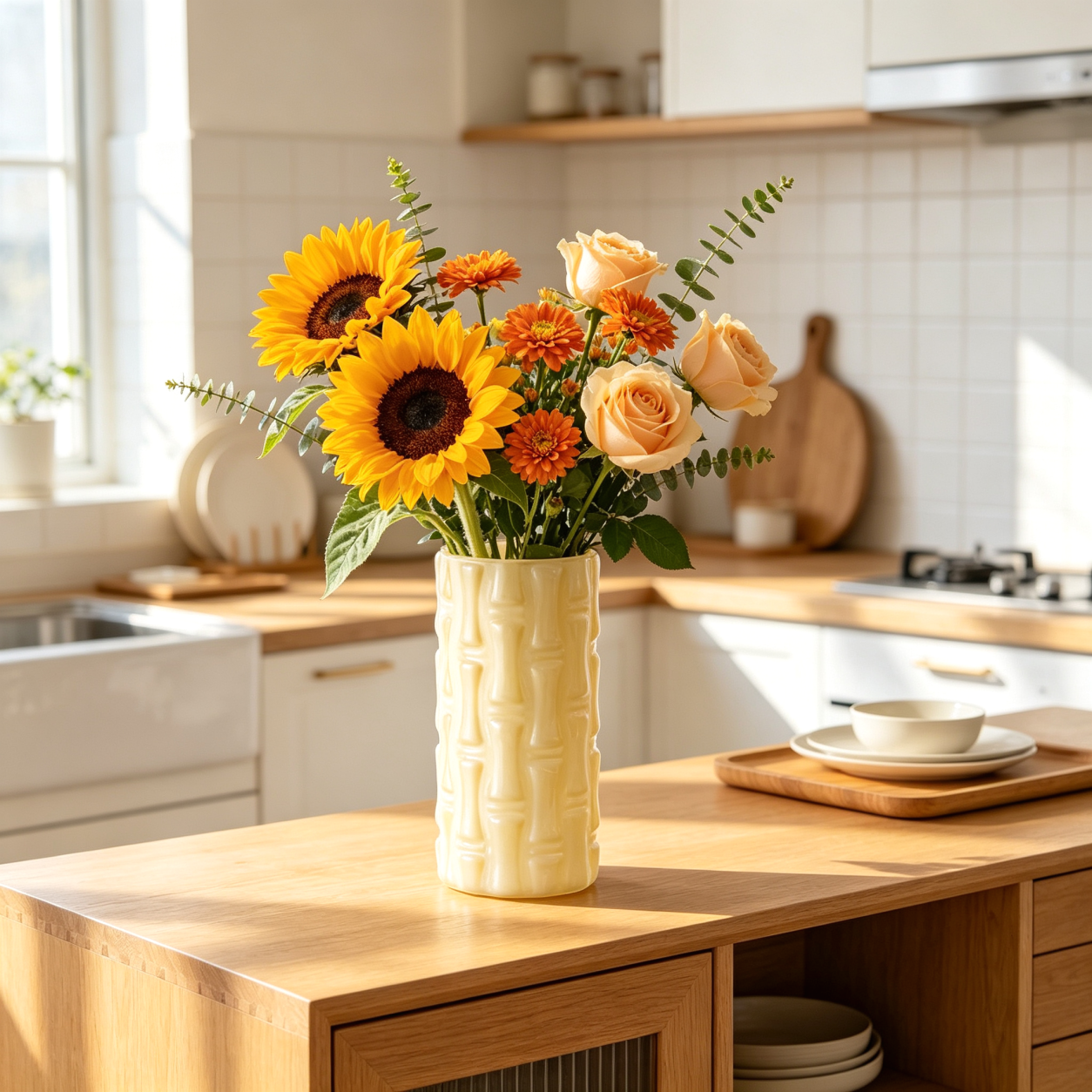 Modern Geometric Textured Cylinder Glass Vase