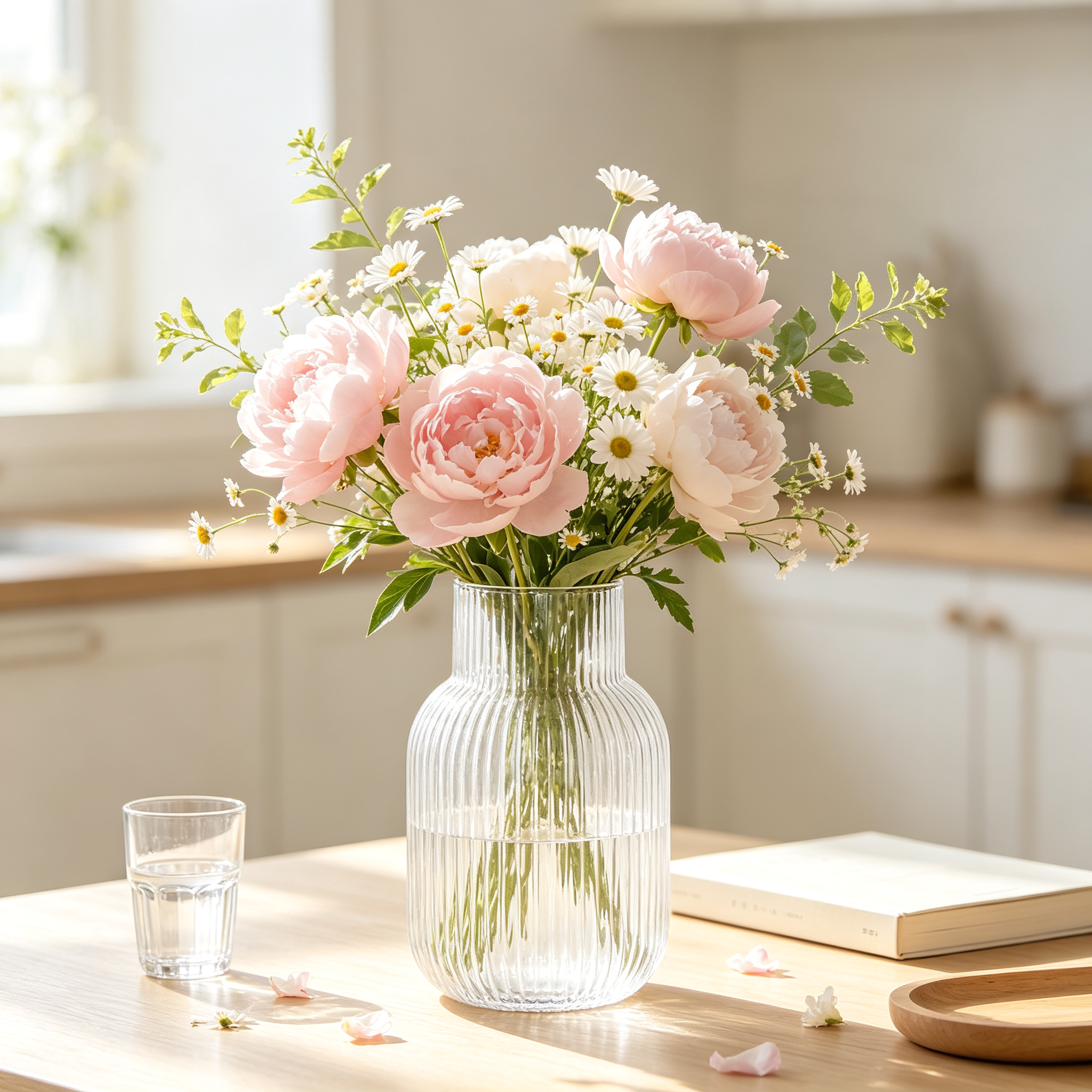 Modern Clear Ribbed Bottle Glass Vase