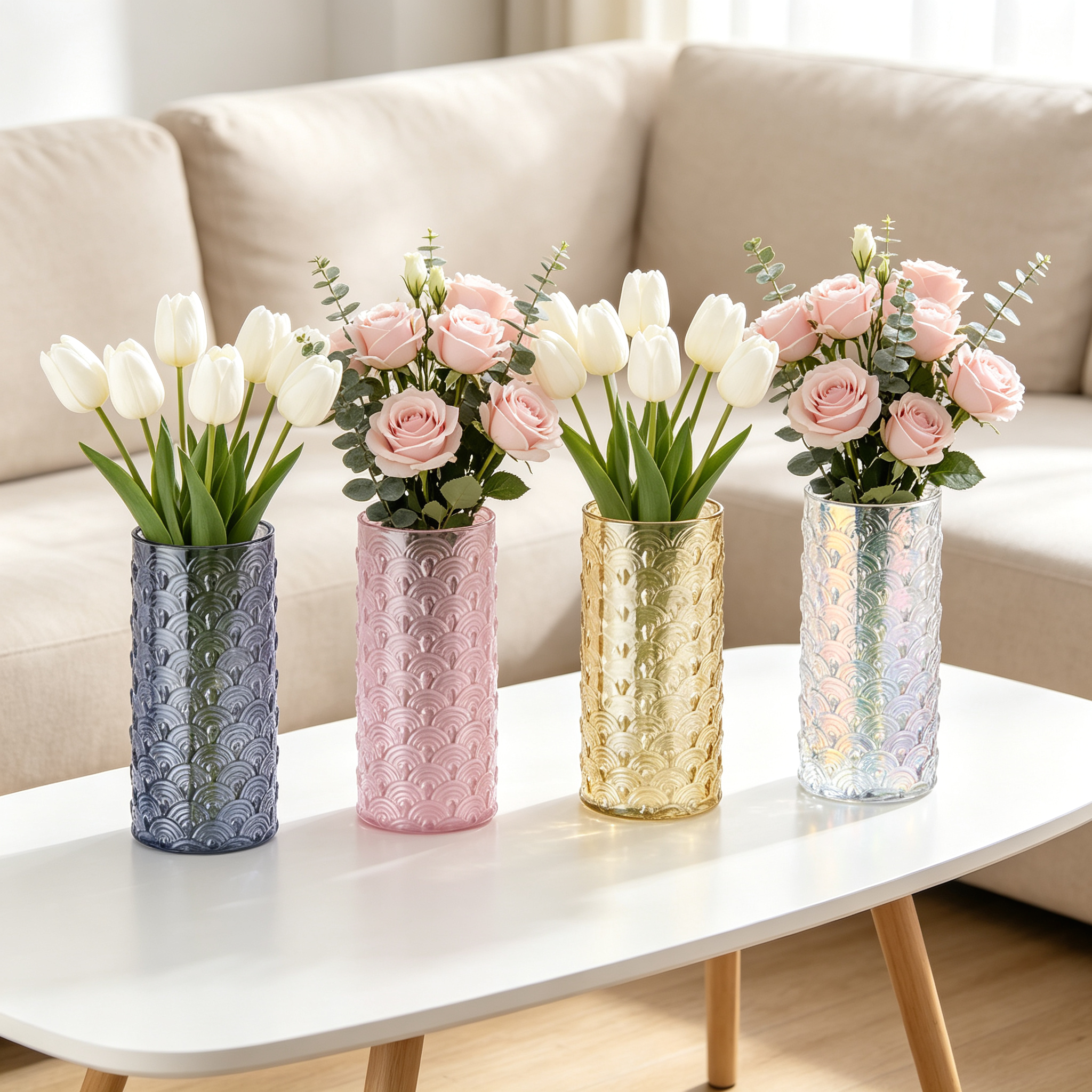 Scalloped Textured Cylinder Glass Vase