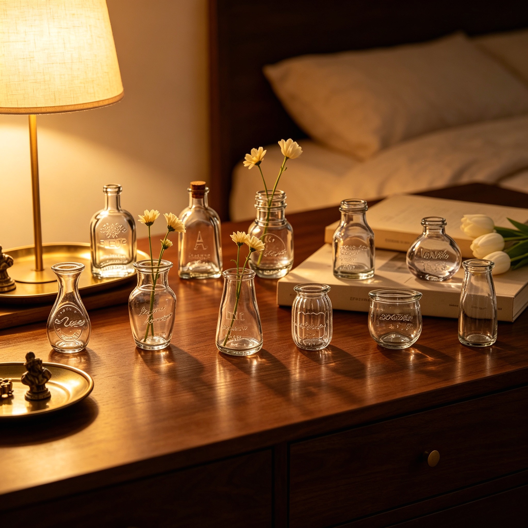 Clear Mini Glass Bottle Bud Vase Assorted Vintage Styles for Flowers Wedding Decor and Home Styling